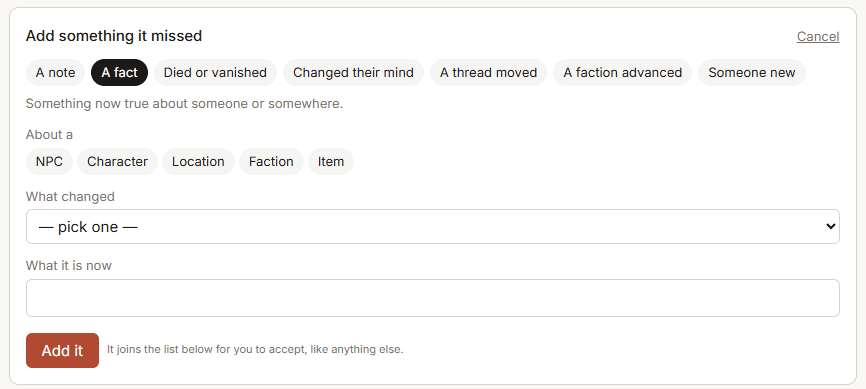 Adding a change by hand, with the codex vocabulary