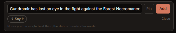 A one-line note being added to the session log