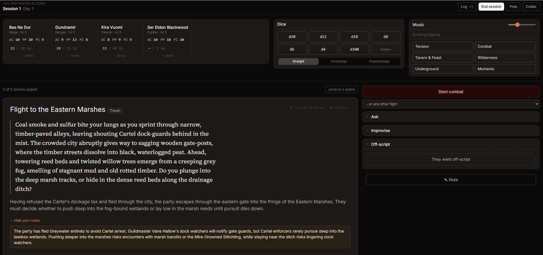 The dashboard offering Run it for a prepped session